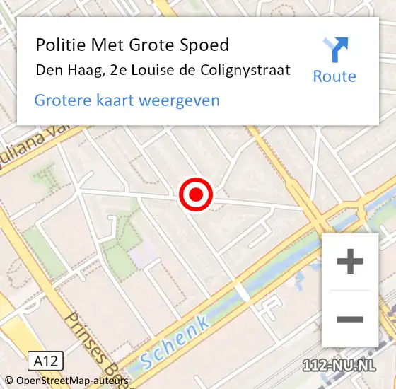 Locatie op kaart van de 112 melding: Politie Met Grote Spoed Naar Den Haag, 2e Louise de Colignystraat op 19 november 2024 11:57