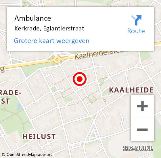 Locatie op kaart van de 112 melding: Ambulance Kerkrade, Eglantierstraat op 27 oktober 2014 14:06