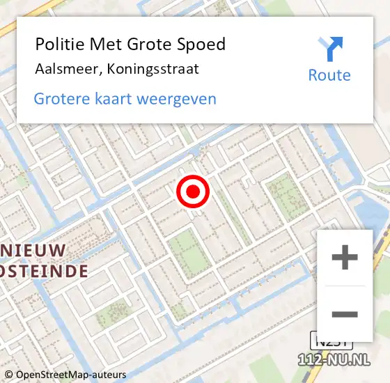 Locatie op kaart van de 112 melding: Politie Met Grote Spoed Naar Aalsmeer, Koningsstraat op 19 november 2024 12:11