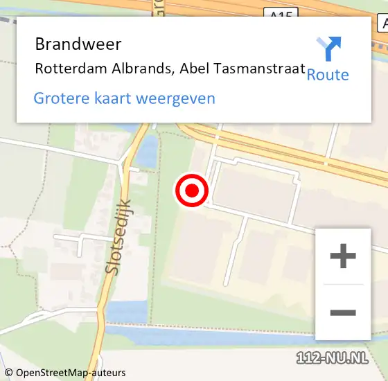 Locatie op kaart van de 112 melding: Brandweer Rotterdam Albrands, Abel Tasmanstraat op 19 november 2024 12:16