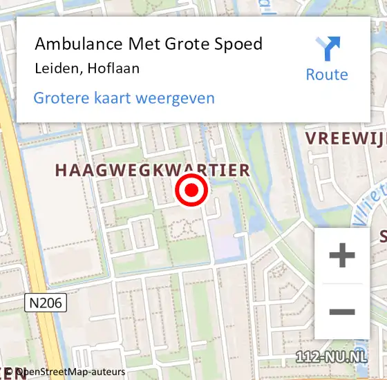 Locatie op kaart van de 112 melding: Ambulance Met Grote Spoed Naar Leiden, Hoflaan op 19 november 2024 12:32