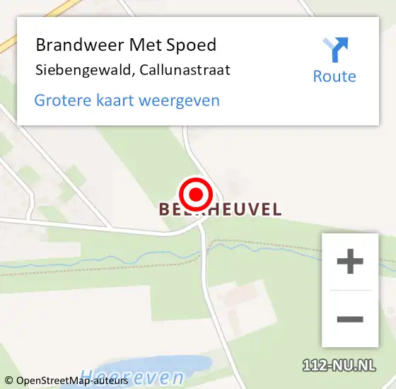 Locatie op kaart van de 112 melding: Brandweer Met Spoed Naar Siebengewald, Callunastraat op 19 november 2024 12:38