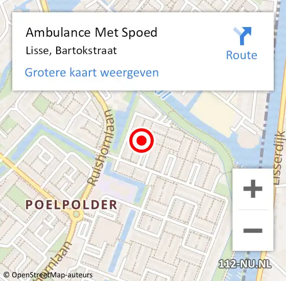 Locatie op kaart van de 112 melding: Ambulance Met Spoed Naar Lisse, Bartokstraat op 19 november 2024 12:39