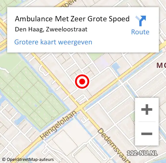 Locatie op kaart van de 112 melding: Ambulance Met Zeer Grote Spoed Naar Den Haag, Zweeloostraat op 19 november 2024 13:06