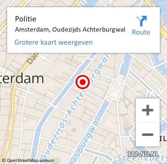 Locatie op kaart van de 112 melding: Politie Amsterdam, Oudezijds Achterburgwal op 19 november 2024 13:18