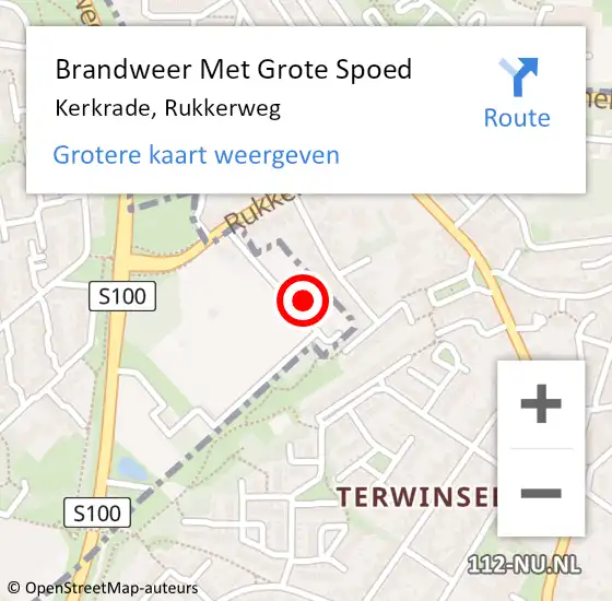 Locatie op kaart van de 112 melding: Brandweer Met Grote Spoed Naar Kerkrade, Rukkerweg op 19 november 2024 13:36