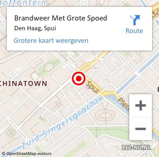 Locatie op kaart van de 112 melding: Brandweer Met Grote Spoed Naar Den Haag, Spui op 19 november 2024 13:38