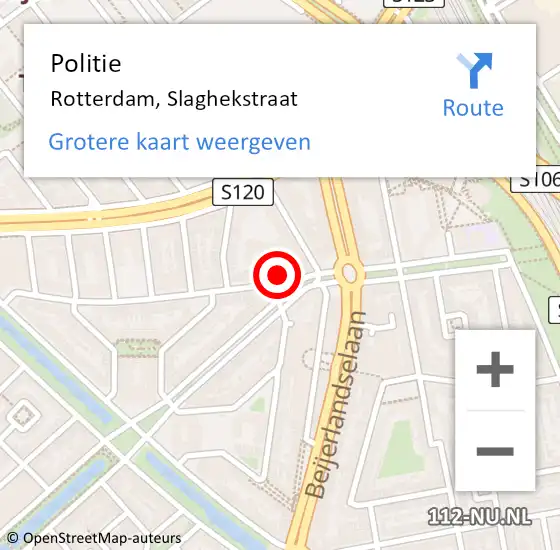 Locatie op kaart van de 112 melding: Politie Rotterdam, Slaghekstraat op 19 november 2024 13:58