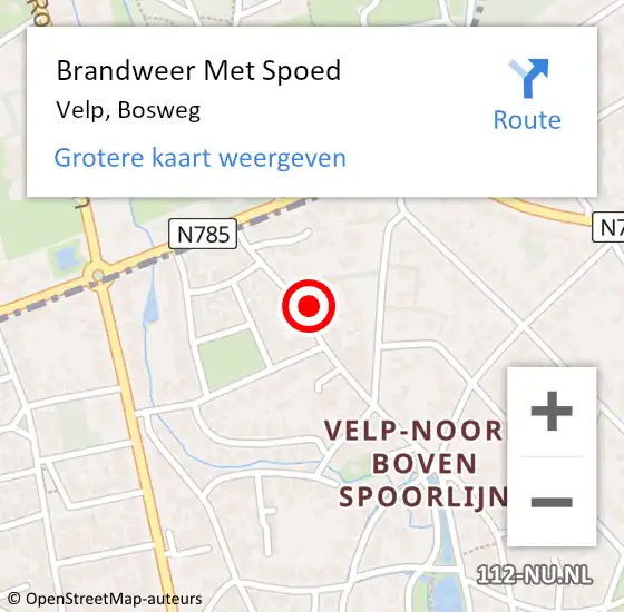 Locatie op kaart van de 112 melding: Brandweer Met Spoed Naar Velp, Bosweg op 19 november 2024 13:59