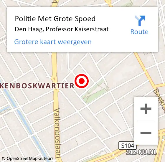 Locatie op kaart van de 112 melding: Politie Met Grote Spoed Naar Den Haag, Professor Kaiserstraat op 19 november 2024 14:03