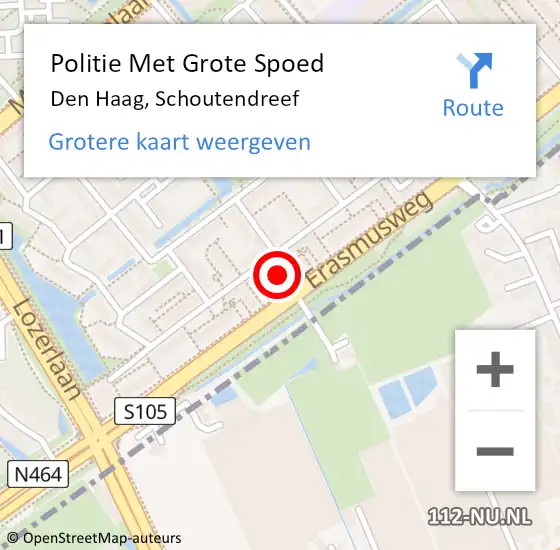 Locatie op kaart van de 112 melding: Politie Met Grote Spoed Naar Den Haag, Schoutendreef op 19 november 2024 14:38