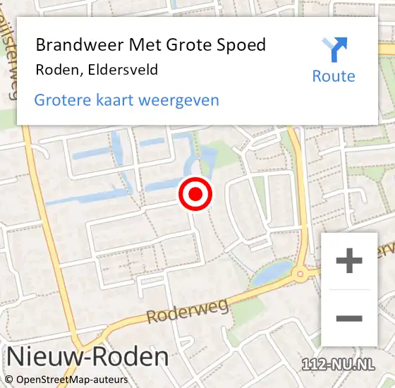 Locatie op kaart van de 112 melding: Brandweer Met Grote Spoed Naar Roden, Eldersveld op 19 november 2024 15:20