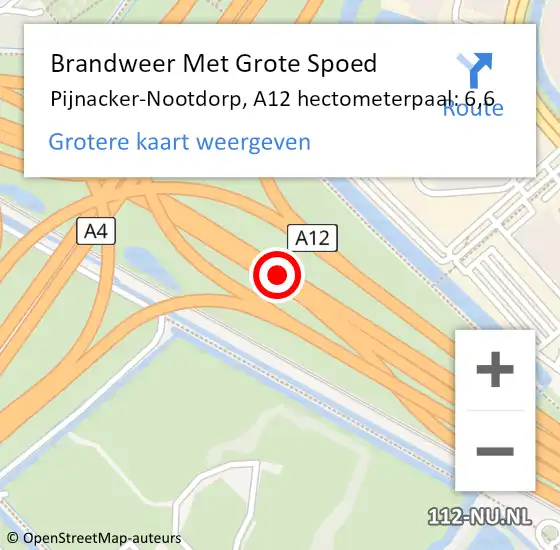 Locatie op kaart van de 112 melding: Brandweer Met Grote Spoed Naar Pijnacker-Nootdorp, A12 hectometerpaal: 6,6 op 19 november 2024 15:33