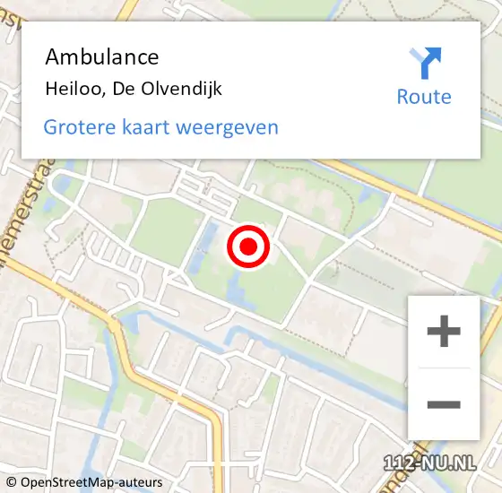 Locatie op kaart van de 112 melding: Ambulance Heiloo, De Olvendijk op 19 november 2024 15:59