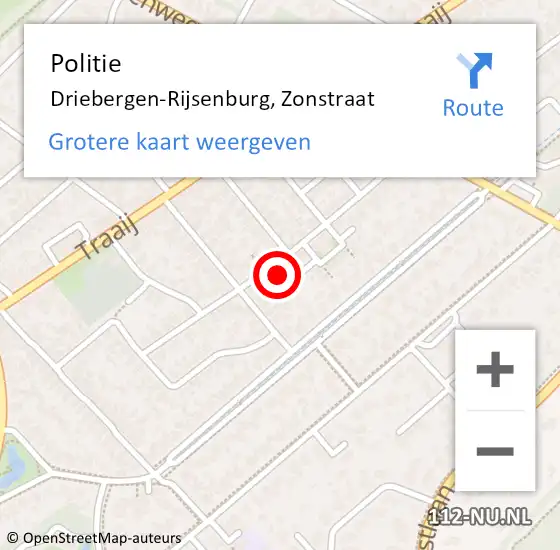 Locatie op kaart van de 112 melding: Politie Driebergen-Rijsenburg, Zonstraat op 19 november 2024 16:02