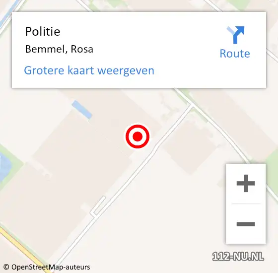 Locatie op kaart van de 112 melding: Politie Bemmel, Rosa op 19 november 2024 16:10