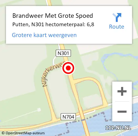 Locatie op kaart van de 112 melding: Brandweer Met Grote Spoed Naar Nijkerk, N301 hectometerpaal: 6,8 op 19 november 2024 16:25