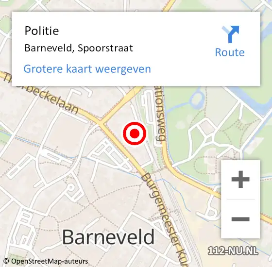 Locatie op kaart van de 112 melding: Politie Barneveld, Spoorstraat op 19 november 2024 16:28