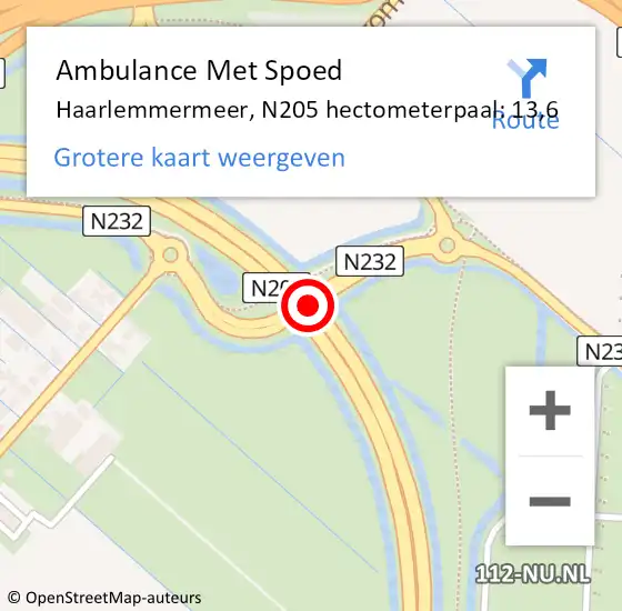 Locatie op kaart van de 112 melding: Ambulance Met Spoed Naar Haarlemmermeer, N205 hectometerpaal: 13,6 op 19 november 2024 16:48