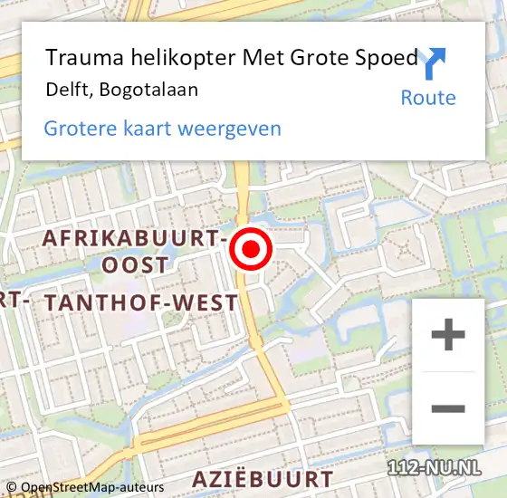 Locatie op kaart van de 112 melding: Trauma helikopter Met Grote Spoed Naar Delft, Bogotalaan op 19 november 2024 17:07