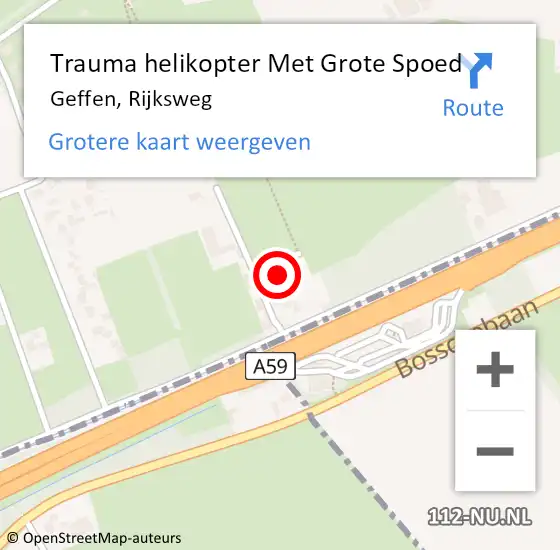 Locatie op kaart van de 112 melding: Trauma helikopter Met Grote Spoed Naar Geffen, Rijksweg op 19 november 2024 17:12