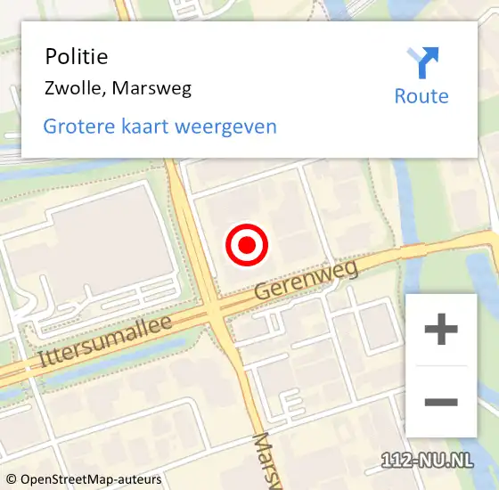 Locatie op kaart van de 112 melding: Politie Zwolle, Marsweg op 19 november 2024 17:30