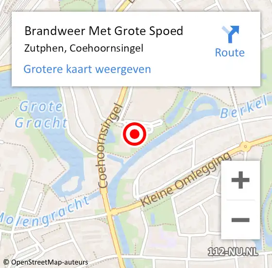 Locatie op kaart van de 112 melding: Brandweer Met Grote Spoed Naar Zutphen, Coehoornsingel op 19 november 2024 17:49