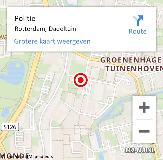 Locatie op kaart van de 112 melding: Politie Rotterdam, Dadeltuin op 19 november 2024 17:55