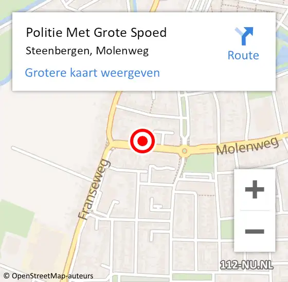 Locatie op kaart van de 112 melding: Politie Met Grote Spoed Naar Steenbergen, Molenweg op 19 november 2024 17:58