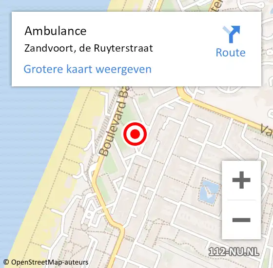 Locatie op kaart van de 112 melding: Ambulance Zandvoort, de Ruyterstraat op 19 november 2024 17:59