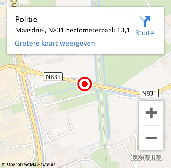 Locatie op kaart van de 112 melding: Politie Maasdriel, N831 hectometerpaal: 13,1 op 19 november 2024 18:13