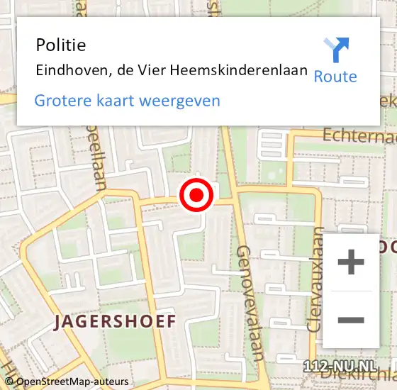 Locatie op kaart van de 112 melding: Politie Eindhoven, de Vier Heemskinderenlaan op 19 november 2024 18:14