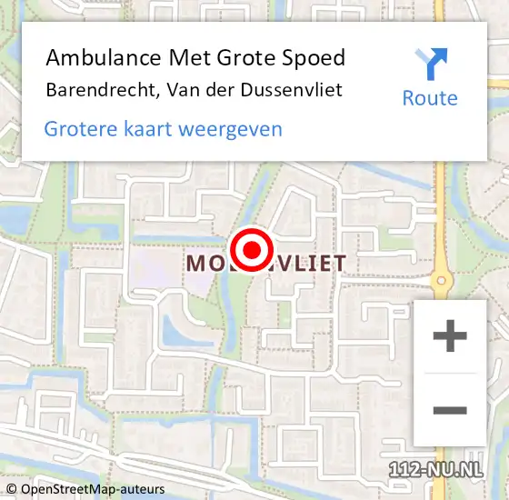 Locatie op kaart van de 112 melding: Ambulance Met Grote Spoed Naar Barendrecht, Van der Dussenvliet op 19 november 2024 18:23