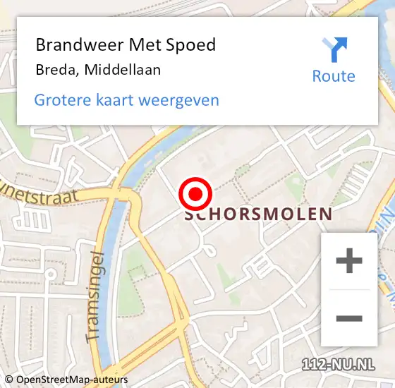 Locatie op kaart van de 112 melding: Brandweer Met Spoed Naar Breda, Middellaan op 19 november 2024 18:38