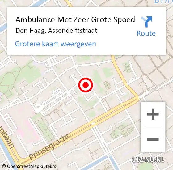 Locatie op kaart van de 112 melding: Ambulance Met Zeer Grote Spoed Naar Den Haag, Assendelftstraat op 19 november 2024 18:41