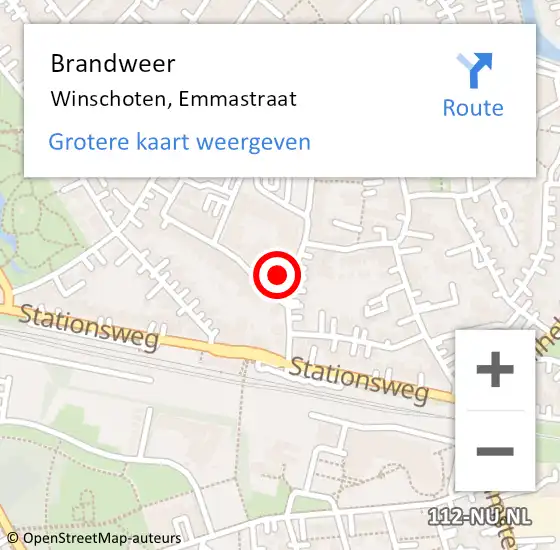 Locatie op kaart van de 112 melding: Brandweer Winschoten, Emmastraat op 19 november 2024 19:00