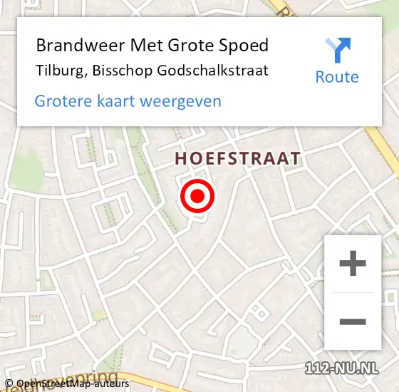 Locatie op kaart van de 112 melding: Brandweer Met Grote Spoed Naar Tilburg, Bisschop Godschalkstraat op 19 november 2024 19:07