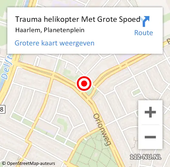 Locatie op kaart van de 112 melding: Trauma helikopter Met Grote Spoed Naar Haarlem, Planetenplein op 19 november 2024 19:12