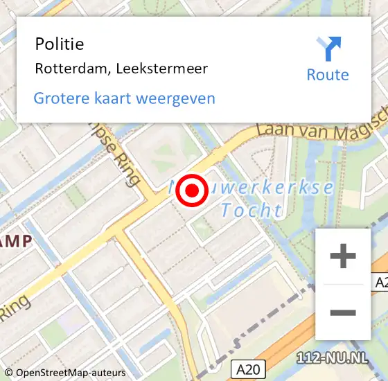 Locatie op kaart van de 112 melding: Politie Rotterdam, Leekstermeer op 19 november 2024 19:18