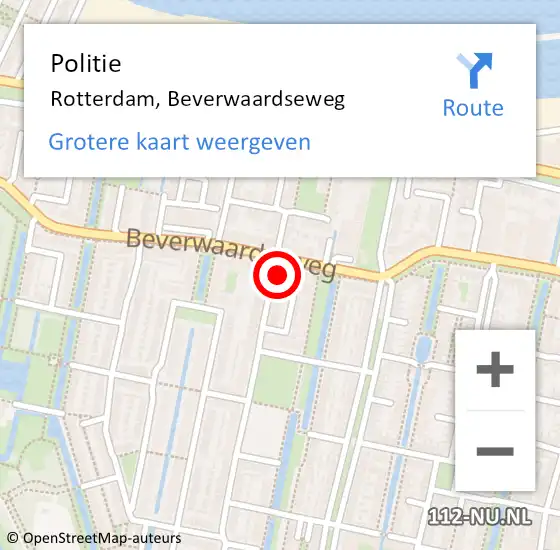 Locatie op kaart van de 112 melding: Politie Rotterdam, Beverwaardseweg op 19 november 2024 19:32