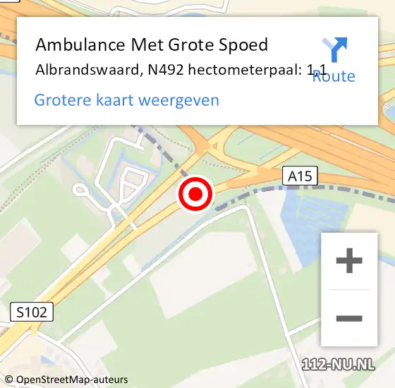 Locatie op kaart van de 112 melding: Ambulance Met Grote Spoed Naar Albrandswaard, N492 hectometerpaal: 1,1 op 19 november 2024 19:49