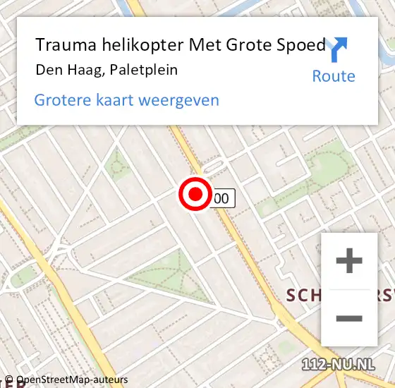 Locatie op kaart van de 112 melding: Trauma helikopter Met Grote Spoed Naar Den Haag, Paletplein op 19 november 2024 20:00