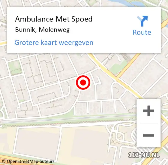 Locatie op kaart van de 112 melding: Ambulance Met Spoed Naar Bunnik, Molenweg op 27 oktober 2014 14:55