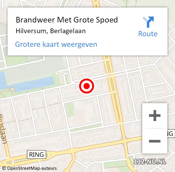 Locatie op kaart van de 112 melding: Brandweer Met Grote Spoed Naar Hilversum, Berlagelaan op 19 november 2024 20:35