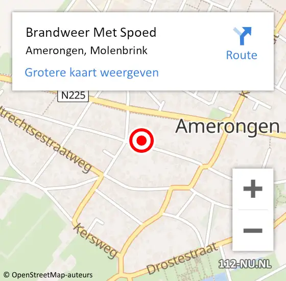 Locatie op kaart van de 112 melding: Brandweer Met Spoed Naar Amerongen, Molenbrink op 19 november 2024 20:55