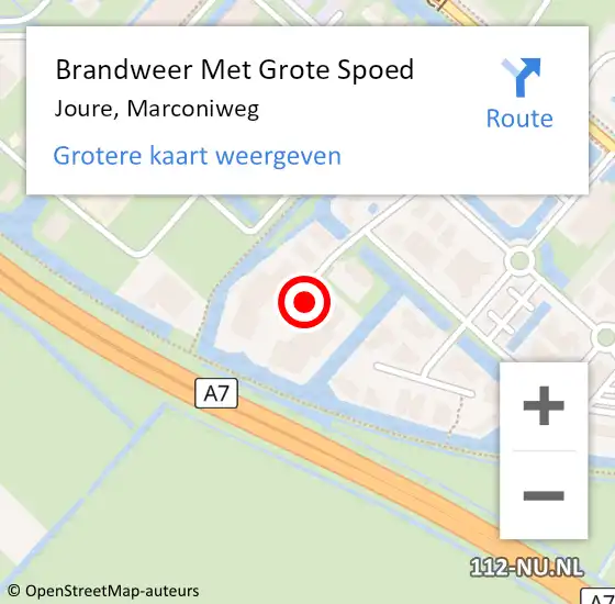 Locatie op kaart van de 112 melding: Brandweer Met Grote Spoed Naar Joure, Marconiweg op 19 november 2024 21:04