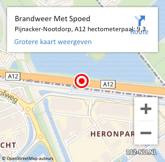 Locatie op kaart van de 112 melding: Brandweer Met Spoed Naar Pijnacker-Nootdorp, A12 hectometerpaal: 9,3 op 19 november 2024 21:28