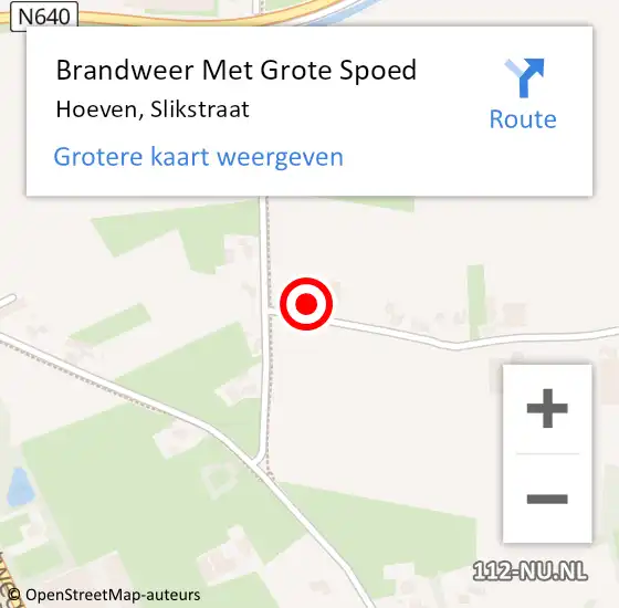 Locatie op kaart van de 112 melding: Brandweer Met Grote Spoed Naar Hoeven, Slikstraat op 19 november 2024 22:18