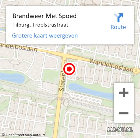 Locatie op kaart van de 112 melding: Brandweer Met Spoed Naar Tilburg, Troelstrastraat op 19 november 2024 22:50