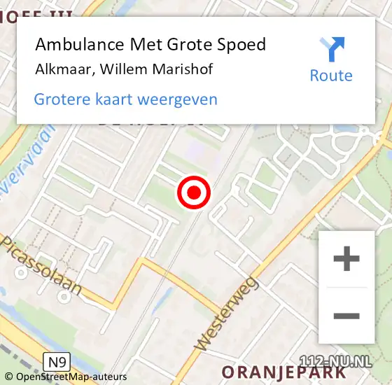 Locatie op kaart van de 112 melding: Ambulance Met Grote Spoed Naar Alkmaar, Willem Marishof op 20 november 2024 00:08